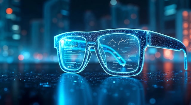 Black glasses with a wide frame and Agentic AI | AI Glasses SUNZINET