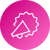Ein stilisiertes Megafon, das für Marketingmaßnahmen und Kommunikation steht, in einem pinken Kreis.