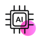 A square with three lines on each side and a pink circle with AI in the middle | AI Glasses SUNZINET