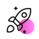 Icon einer Rakete mit zwei kleinen Sternen und einem kleinen pinken Kreis unten rechts_SUNZINET Digital Agentur