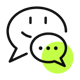 A simple, monochrome icon representing two speech bubbles, one with features of a smiling face. | AI for HR SUNZINET