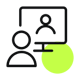 A simple, monochrome icon representing a person sitting in front of the sceen looking at a profile of another person. | AI for HR SUNZINET