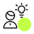 Symbol einer Glühbirne mit kleinen Strahlen, die für eine Idee oder Wissen stehen, neben einer Sprechblase. Ein grüner Kreis hebt das Symbol hervor.